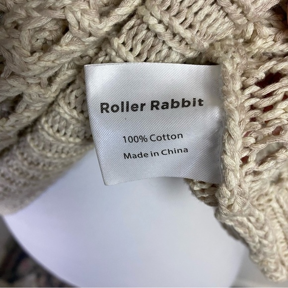 Roller Rabbit Beige Sweater Crewneck Pullover Loose Open Knit Boxy Fit Sz. Small - Picture 10 of 12